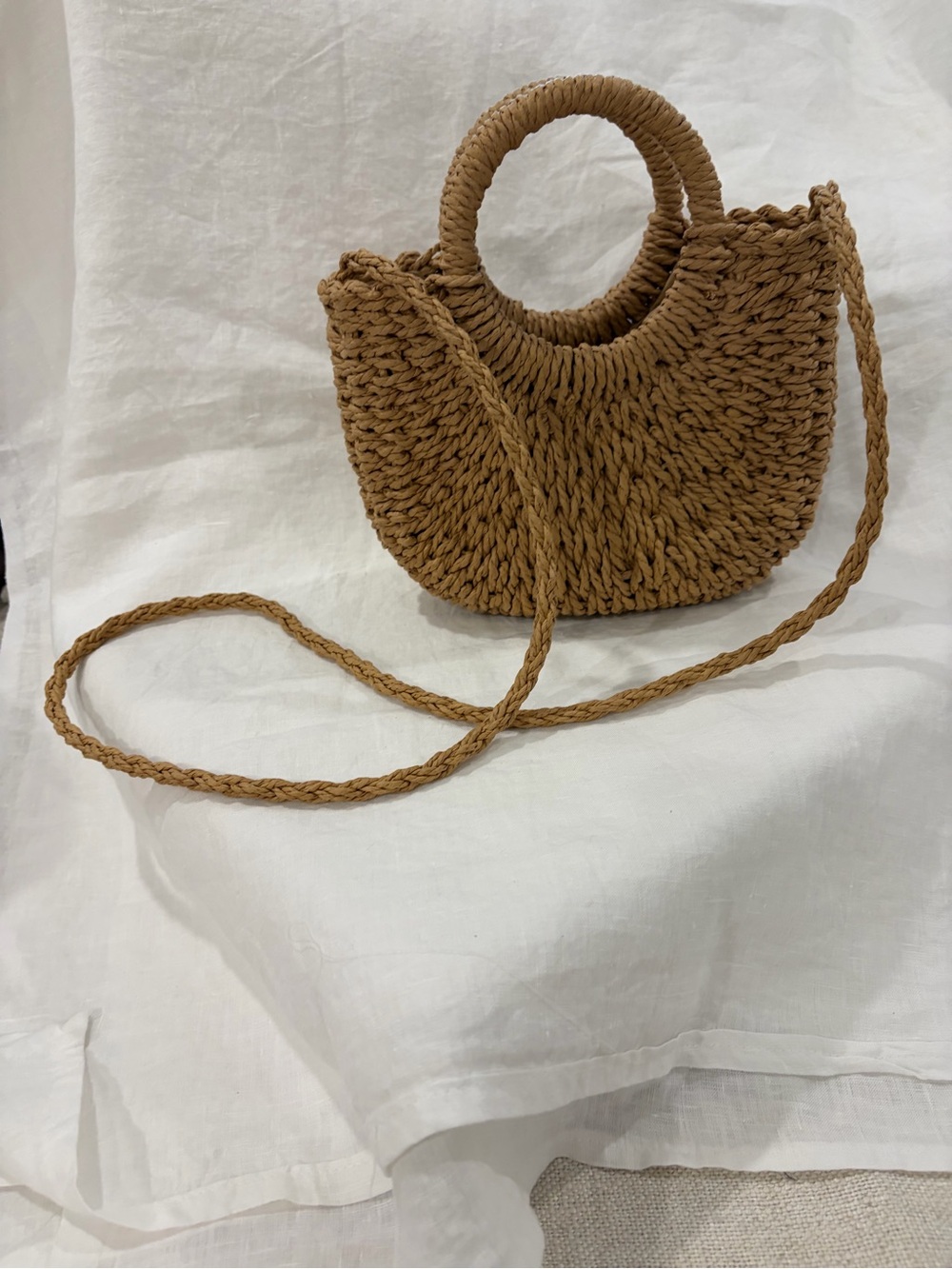 Crossbody Woven Straw Bag in Tan